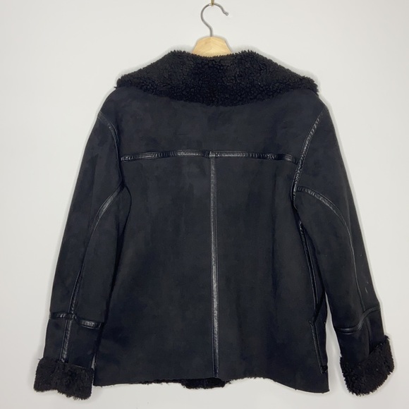 H&M Black Faux Suede Aviator Sherpa Lined Jacket - Picture 4 of 13